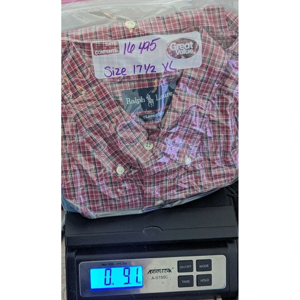 VTG POLO RALPH LAUREN CLASSIC FIT Men XL (17‎ 1/2) Red Plaid Cotton Shirt EUC
